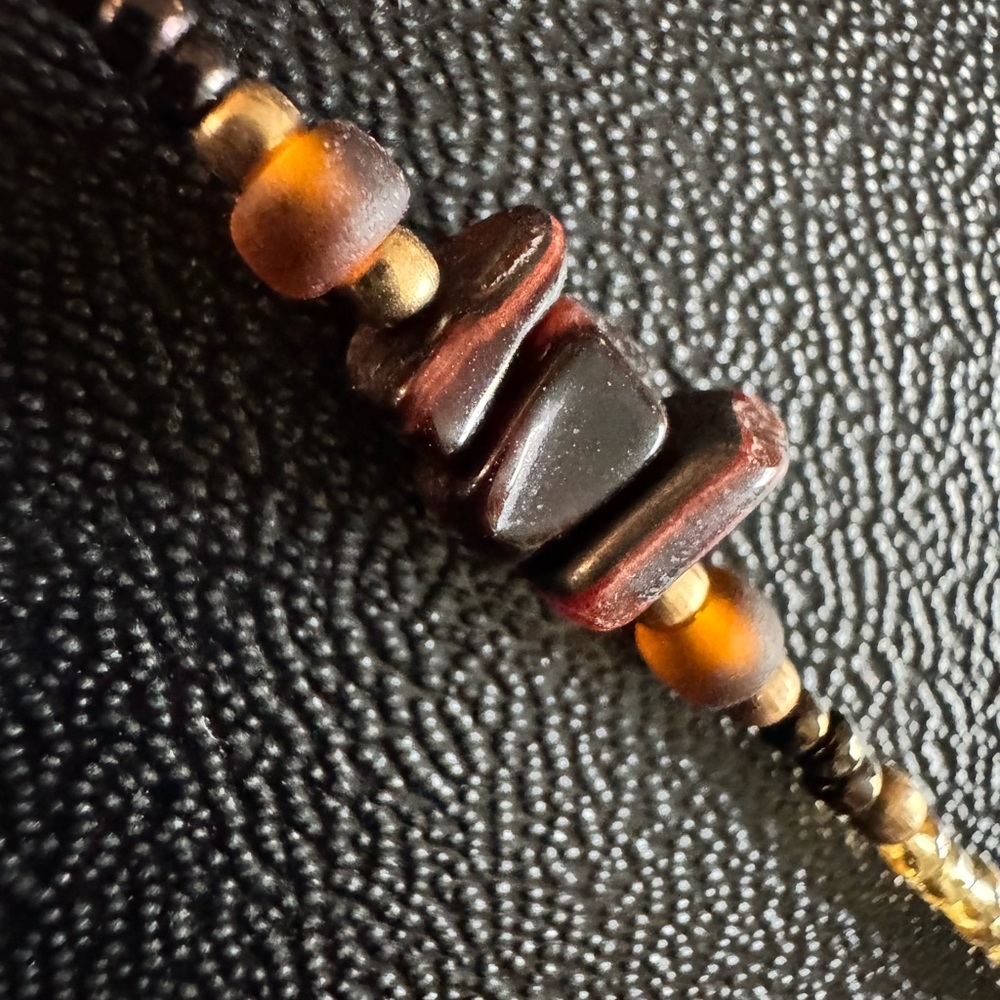 Moss Agate & Red Tiger Eye Fringe Necklace – Boho Tribal Statement - Picture 7 of 9